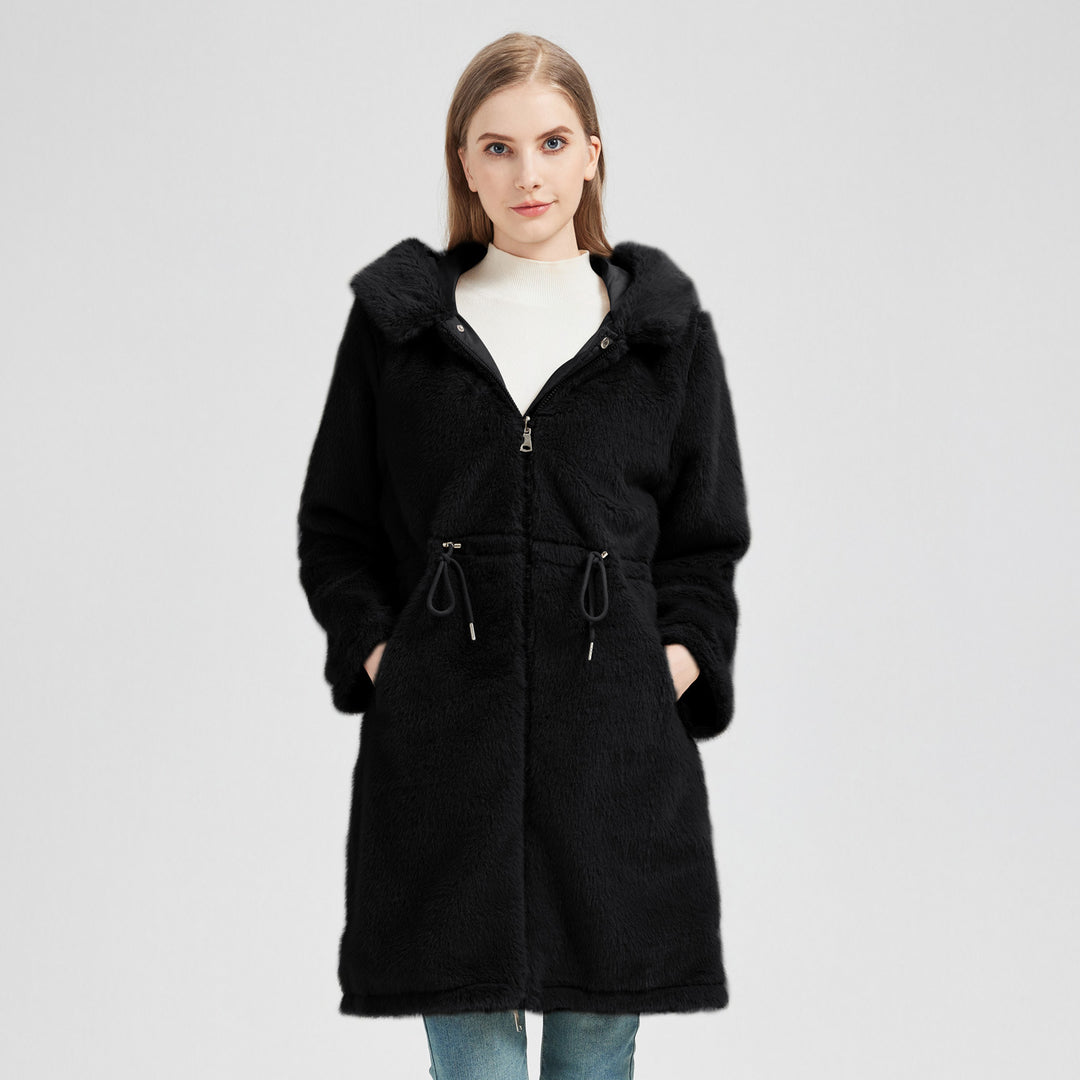 Damens Elegant och varm parkas med avtagbar konstpälskrage och praktiska snördetaljer Eva Jonsson-Eva Jonsson