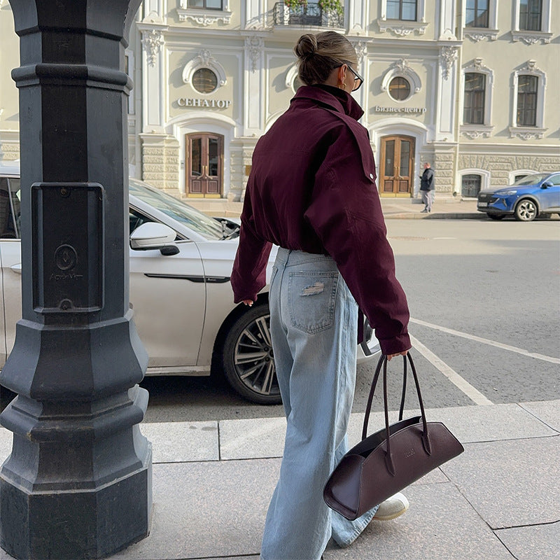 Damens Fashionabel övergångsjacka med hög krage och midjebälte Mirla-Eva Jonsson