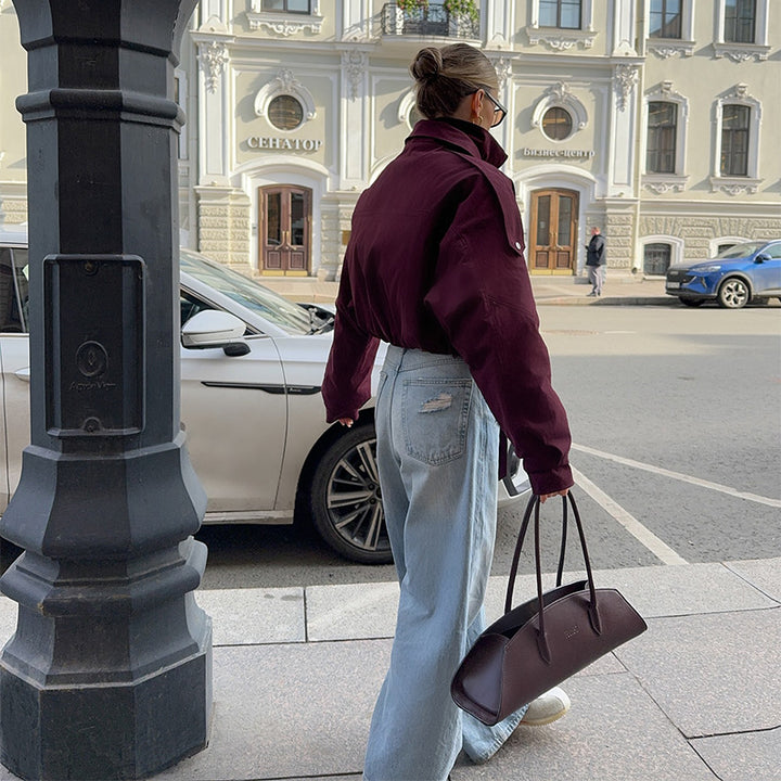 Damens Fashionabel övergångsjacka med hög krage och midjebälte Mirla-Eva Jonsson