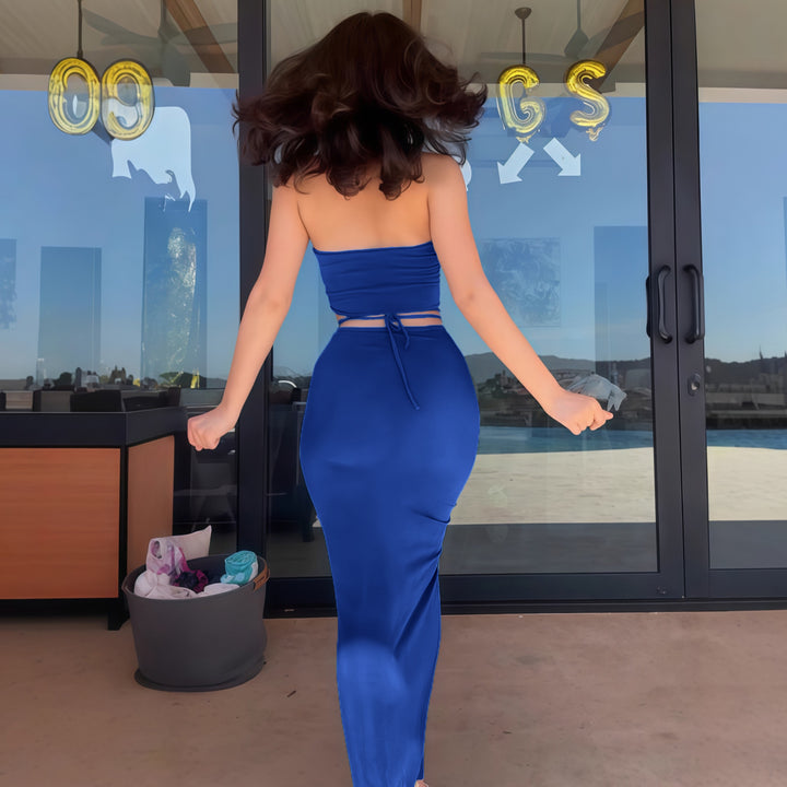 Damens Figurbetontes Maxikleid mit transparenten Einsätzen und Raffung Mirla-Eva Jonsson