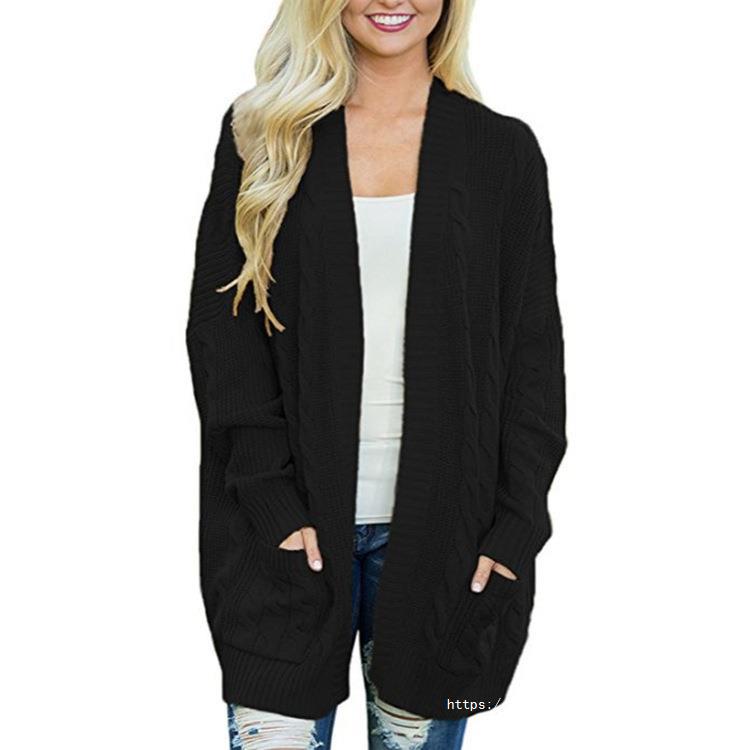 Damens Grovstick Cardigan med Djupa Fickor och Elegant Struktur Mirla-Eva Jonsson