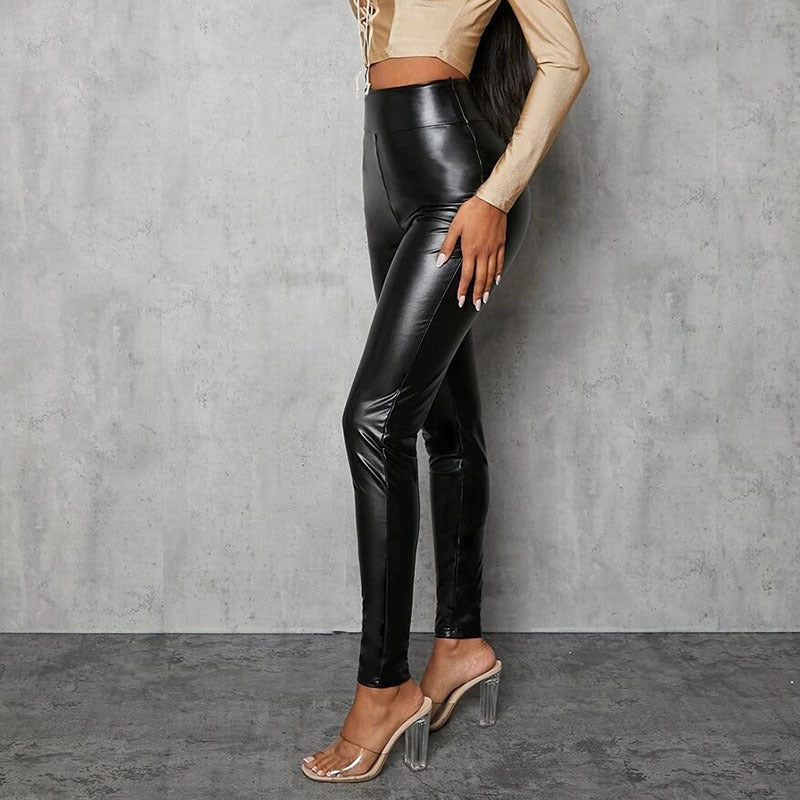 Damens Högkvalitativa Leggings i elegant läderlook med hög midja Mirla-Eva Jonsson