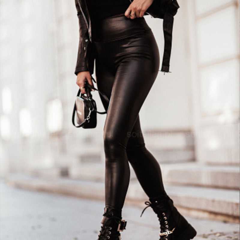 Damens Högkvalitativa Leggings i elegant läderlook med hög midja Mirla-Eva Jonsson
