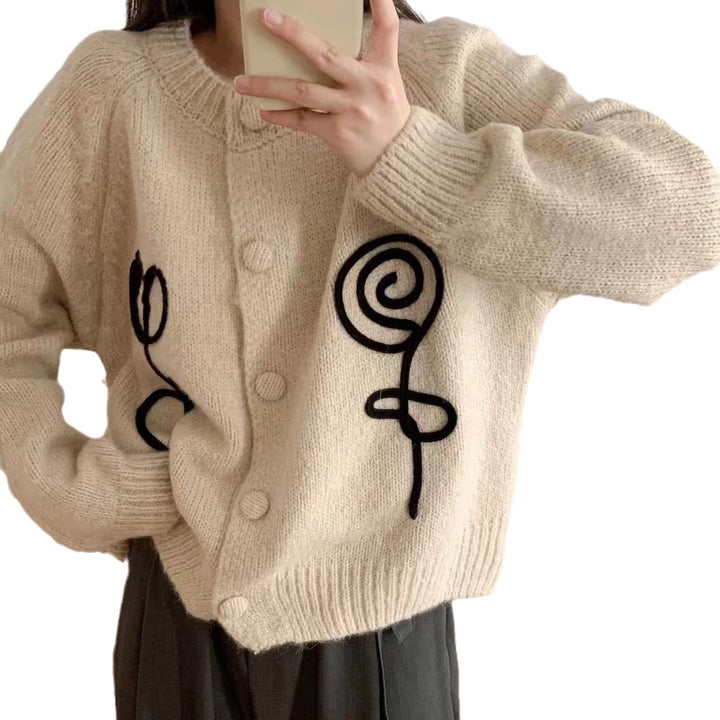 Damens Kramig Stickad Cardigan med kreativt motiv Eva Jonsson-Eva Jonsson