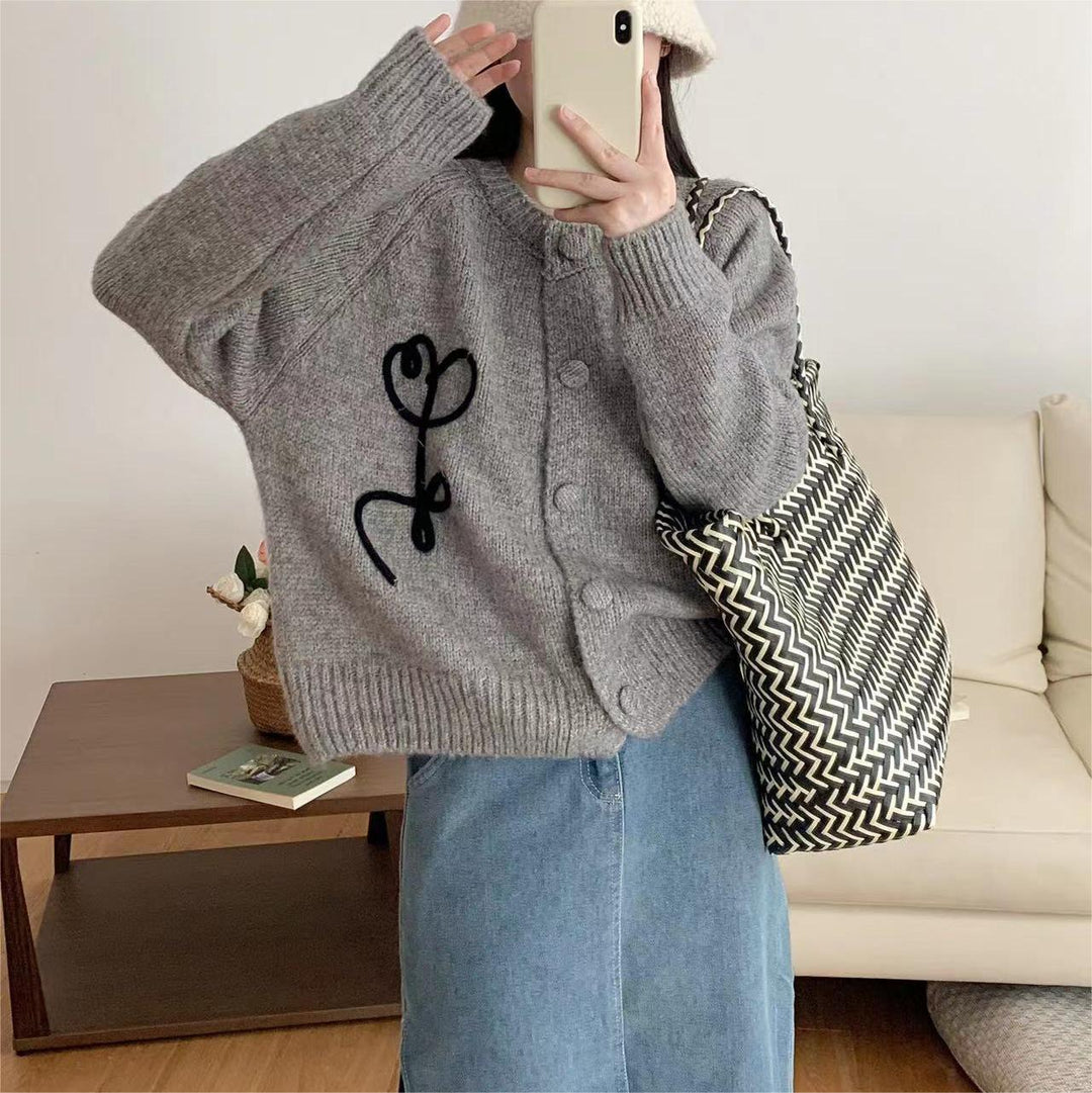Damens Kramig Stickad Cardigan med kreativt motiv Eva Jonsson-Eva Jonsson