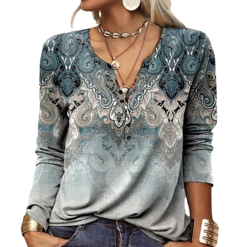 Damens Långärmad Casual Shirt med Lekfullt Mönster Eva Jonsson-Eva Jonsson
