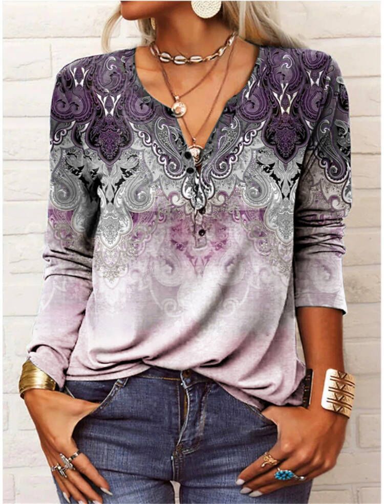 Damens Långärmad Casual Shirt med Lekfullt Mönster Eva Jonsson-Eva Jonsson
