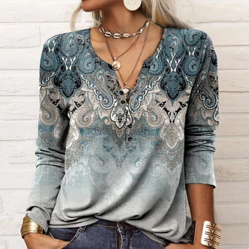 Damens Långärmad Casual Shirt med Lekfullt Mönster Eva Jonsson-Eva Jonsson