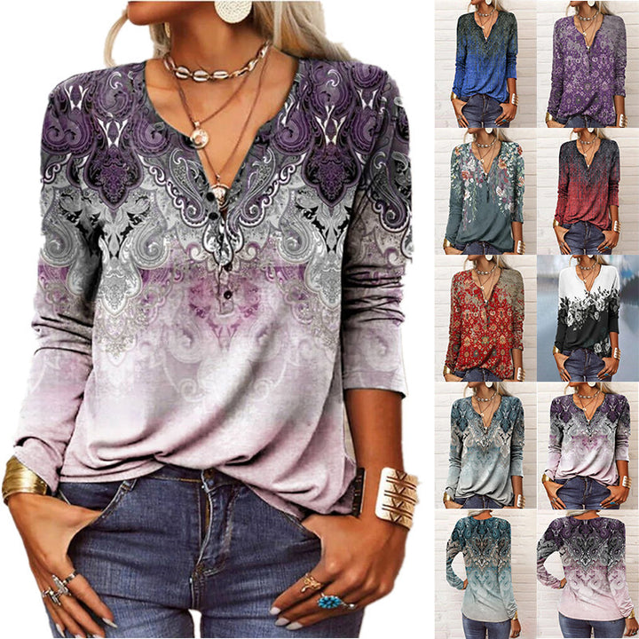 Damens Långärmad Casual Shirt med Lekfullt Mönster Eva Jonsson-Eva Jonsson