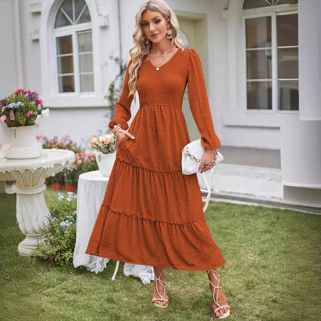 Damens Maxiklänning med ruffles detaljer och elastisk midjeband Mirla-Eva Jonsson