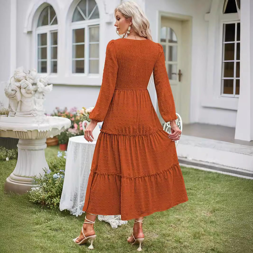 Damens Maxiklänning med ruffles detaljer och elastisk midjeband Mirla-Eva Jonsson
