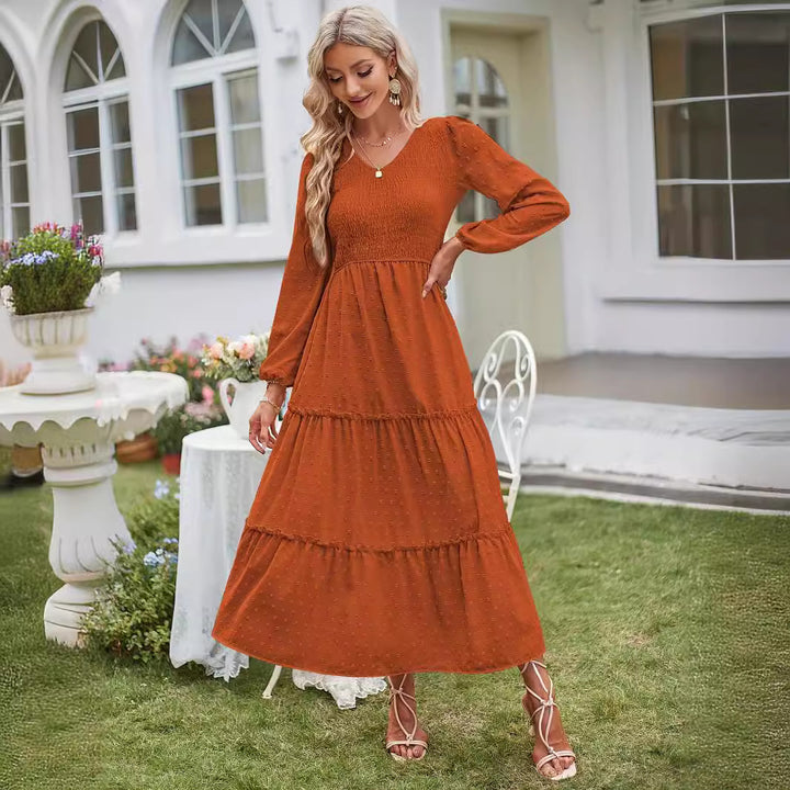 Damens Maxiklänning med ruffles detaljer och elastisk midjeband Mirla-Eva Jonsson