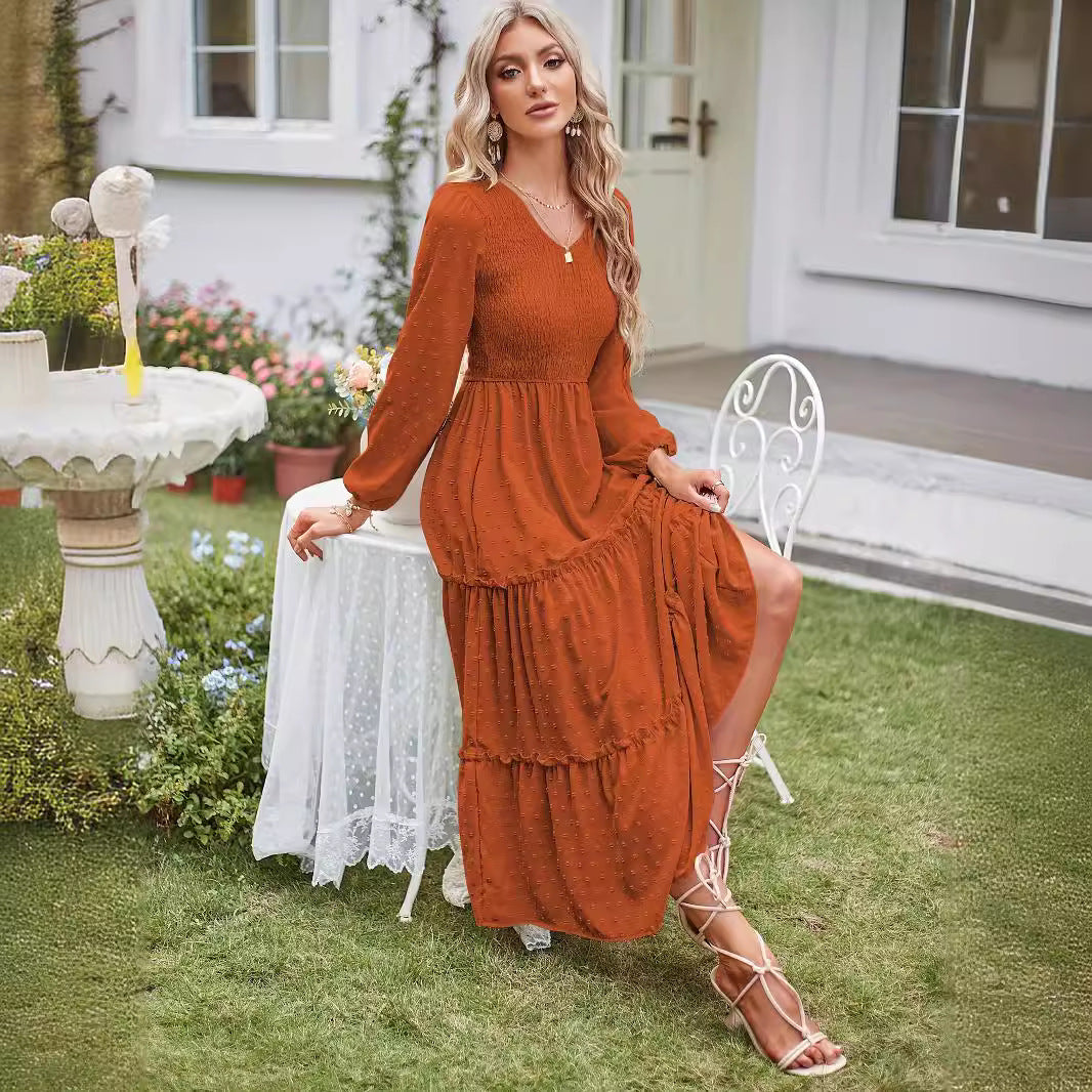 Damens Maxiklänning med ruffles detaljer och elastisk midjeband Mirla-Eva Jonsson