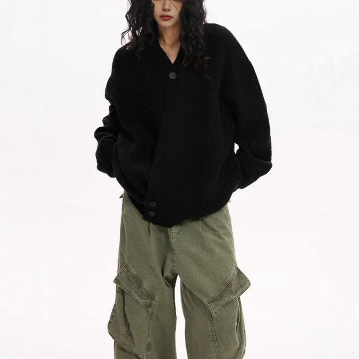 Damens Mode Stickad Cardigan med Trendig Revers Mirla-Eva Jonsson