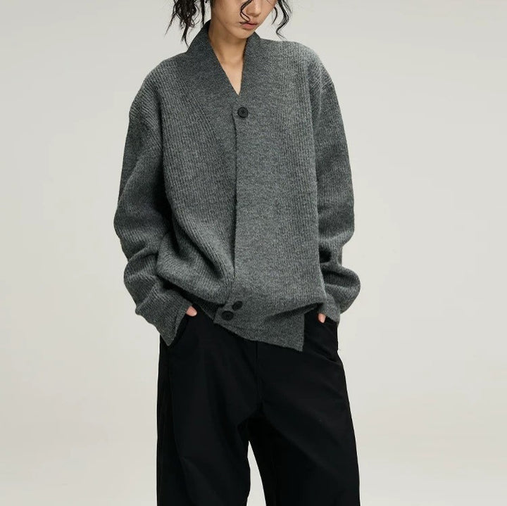 Damens Mode Stickad Cardigan med Trendig Revers Mirla-Eva Jonsson