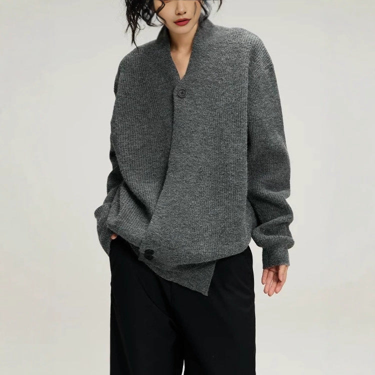Damens Mode Stickad Cardigan med Trendig Revers Mirla-Eva Jonsson