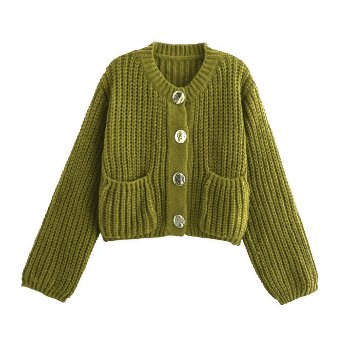 Damens Mode cardigan med stora knappar och praktiska fickor Mirla-Eva Jonsson