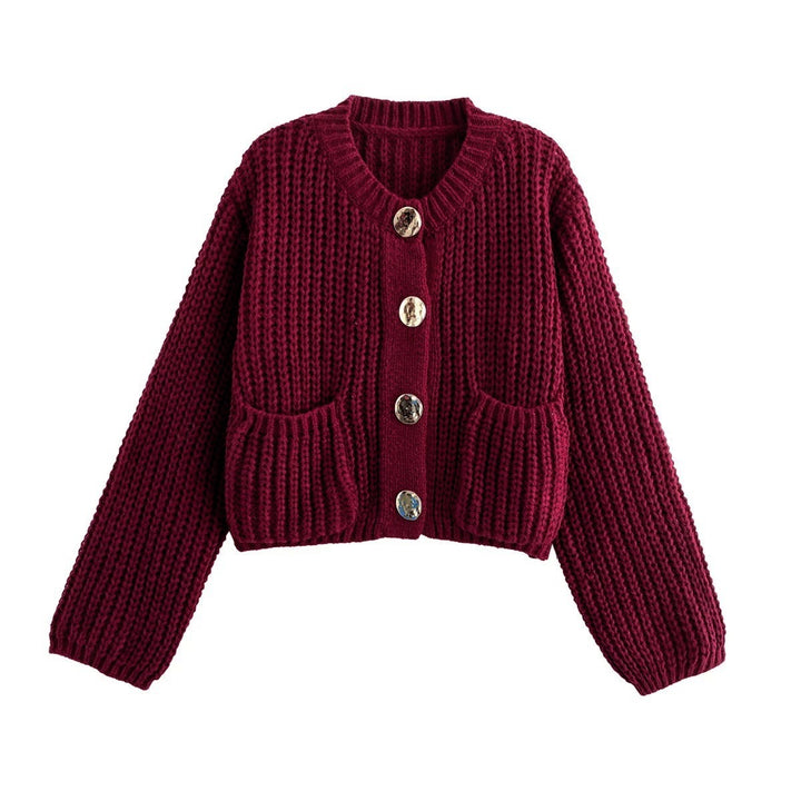 Damens Mode cardigan med stora knappar och praktiska fickor Mirla-Eva Jonsson