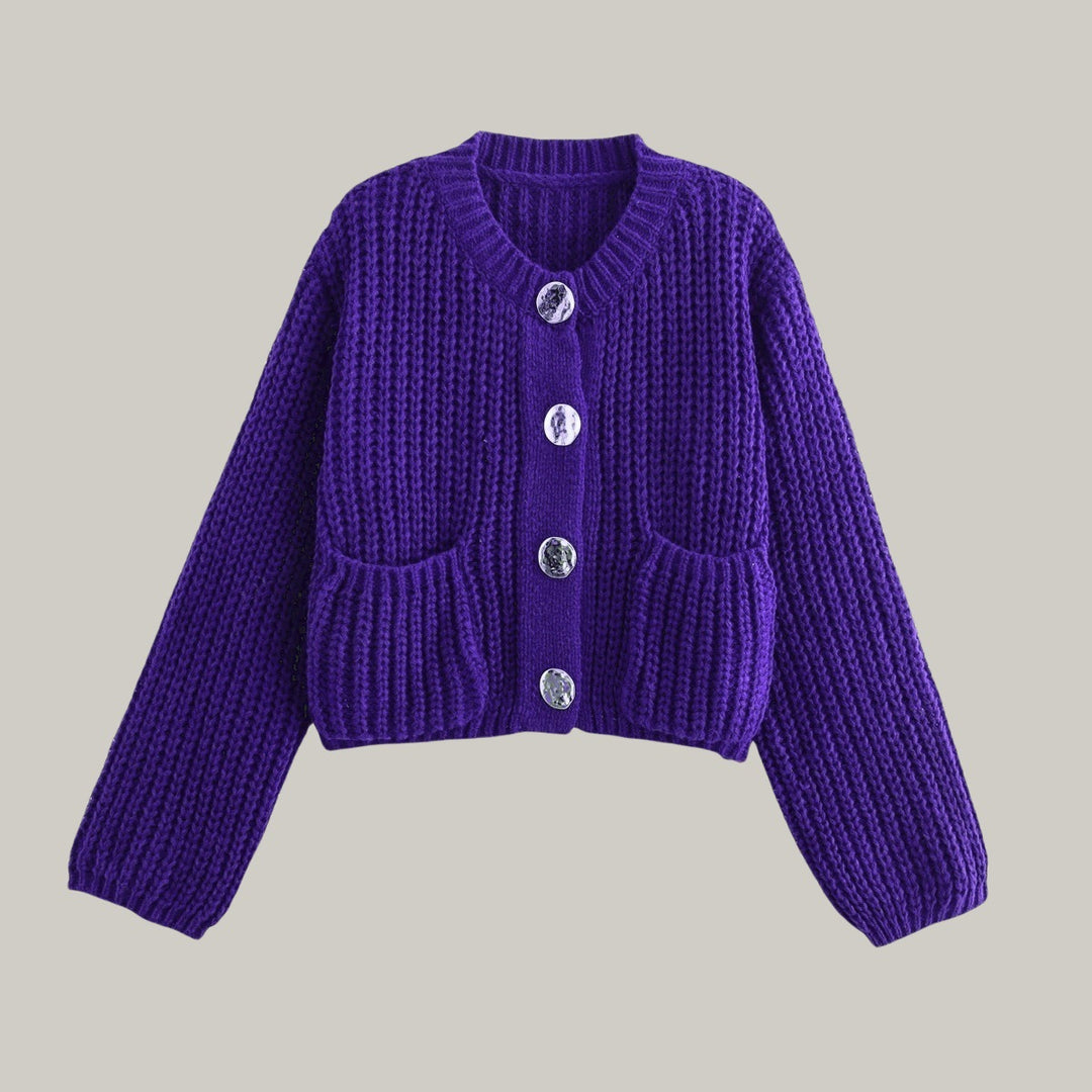 Damens Mode cardigan med stora knappar och praktiska fickor Mirla-Eva Jonsson