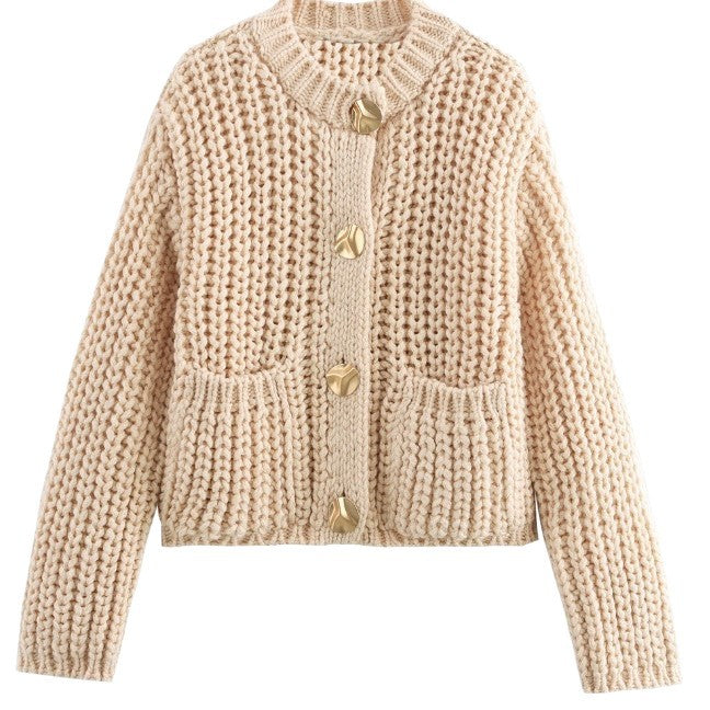 Damens Mode cardigan med stora knappar och praktiska fickor Mirla-Eva Jonsson