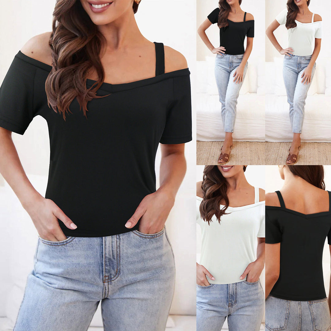 Damens Off-Shoulder Topp med elastiska band och V-hals Mirla-Eva Jonsson