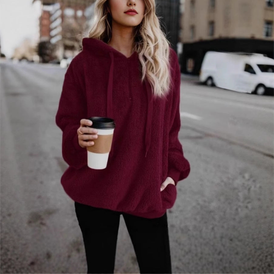 Damens Oversized Fleece Hoodie med bekväma fickor och dragsko Mirla-Eva Jonsson