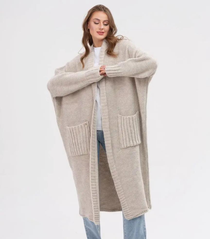 Damens Oversized Stickmantel Eva Jonsson-Eva Jonsson