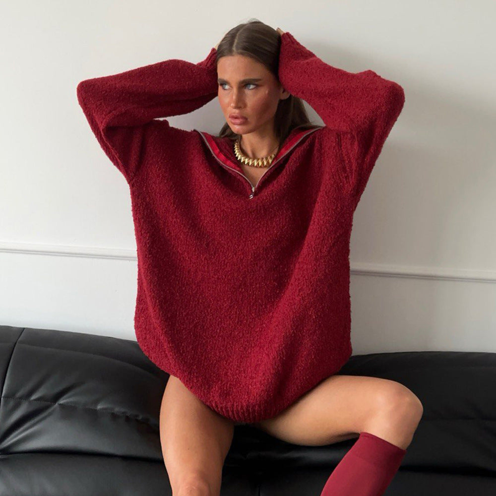 Damens Oversized Tröja med hög krage och dragkedja Mirla-Eva Jonsson