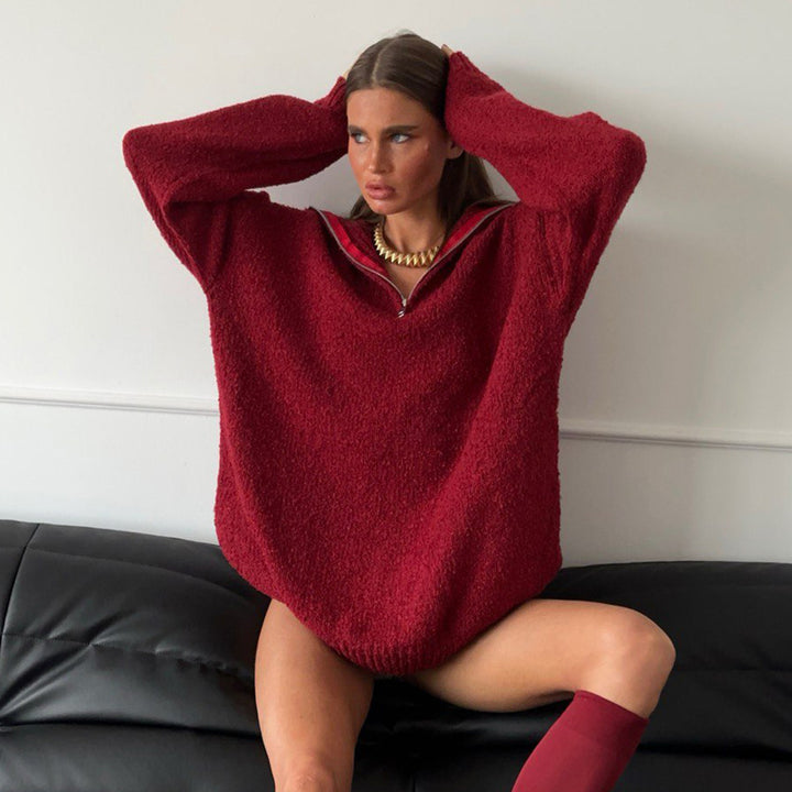 Damens Oversized Tröja med hög krage och dragkedja Mirla-Eva Jonsson