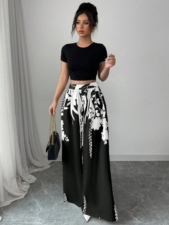 Damens Vid, blommönstrad Palazzo-byxdress Set Mirla-Eva Jonsson