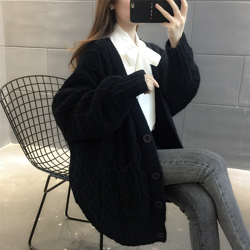 Damens Wabenstrick Oversized Cardigan med Fickor och Knapppanel Mirla-Eva Jonsson