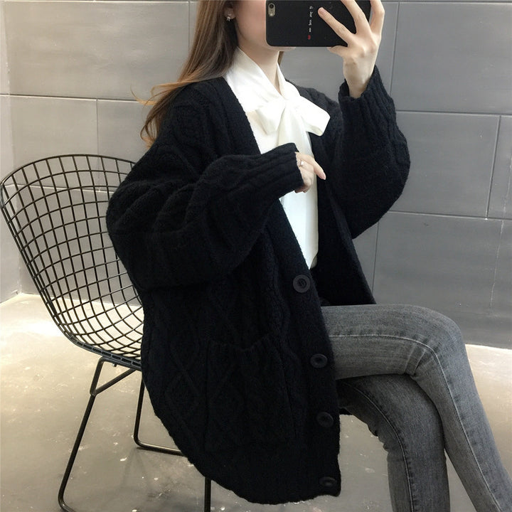 Damens Wabenstrick Oversized Cardigan med Fickor och Knapppanel Mirla-Eva Jonsson