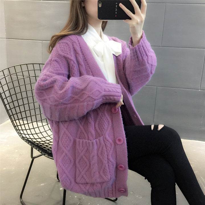 Damens Wabenstrick Oversized Cardigan med Fickor och Knapppanel Mirla-Eva Jonsson