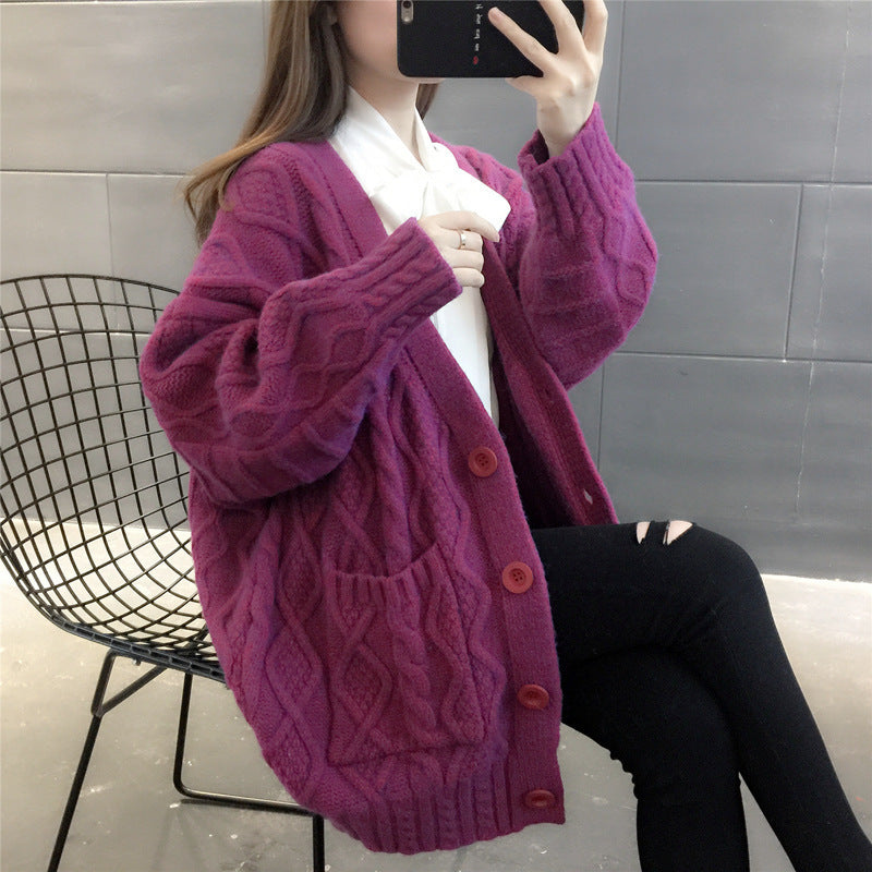 Damens Wabenstrick Oversized Cardigan med Fickor och Knapppanel Mirla-Eva Jonsson