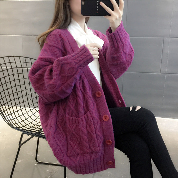 Damens Wabenstrick Oversized Cardigan med Fickor och Knapppanel Mirla-Eva Jonsson