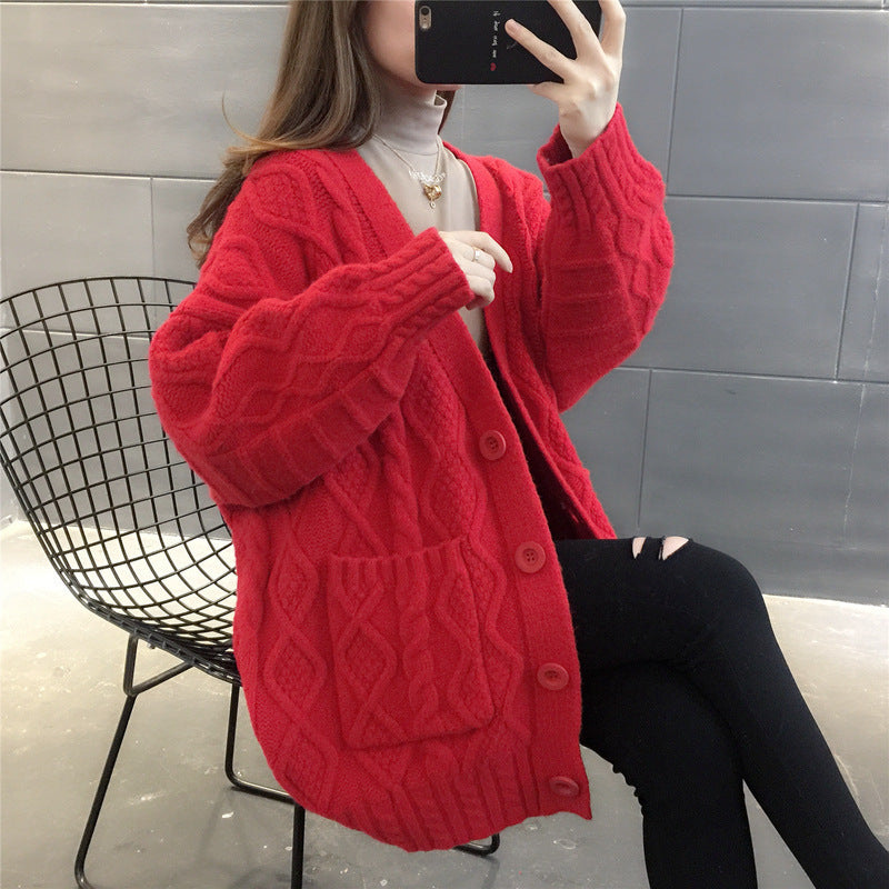 Damens Wabenstrick Oversized Cardigan med Fickor och Knapppanel Mirla-Eva Jonsson