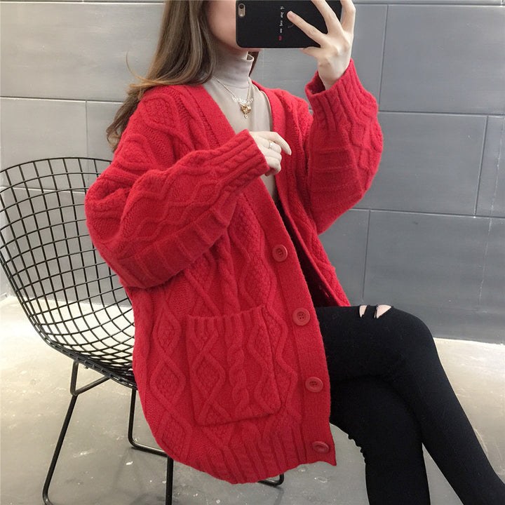Damens Wabenstrick Oversized Cardigan med Fickor och Knapppanel Mirla-Eva Jonsson