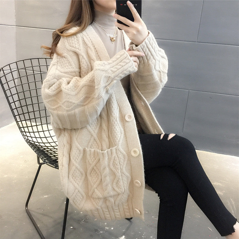 Damens Wabenstrick Oversized Cardigan med Fickor och Knapppanel Mirla-Eva Jonsson