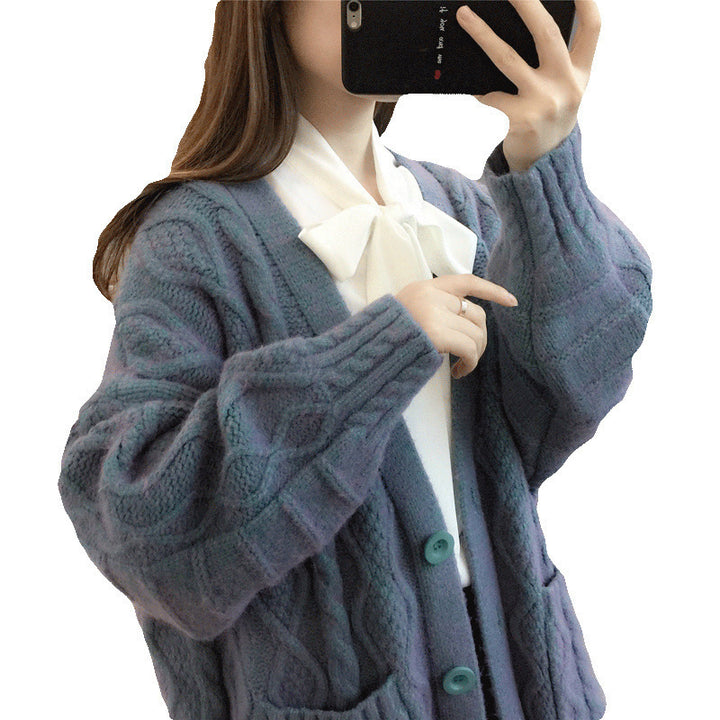 Damens Wabenstrick Oversized Cardigan med Fickor och Knapppanel Mirla-Eva Jonsson
