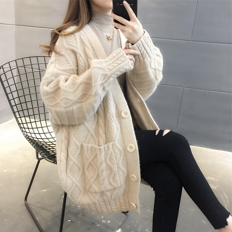 Damens Wabenstrick Oversized Cardigan med Fickor och Knapppanel Mirla-Eva Jonsson