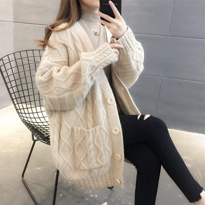 Damens Wabenstrick Oversized Cardigan med Fickor och Knapppanel Mirla-Eva Jonsson