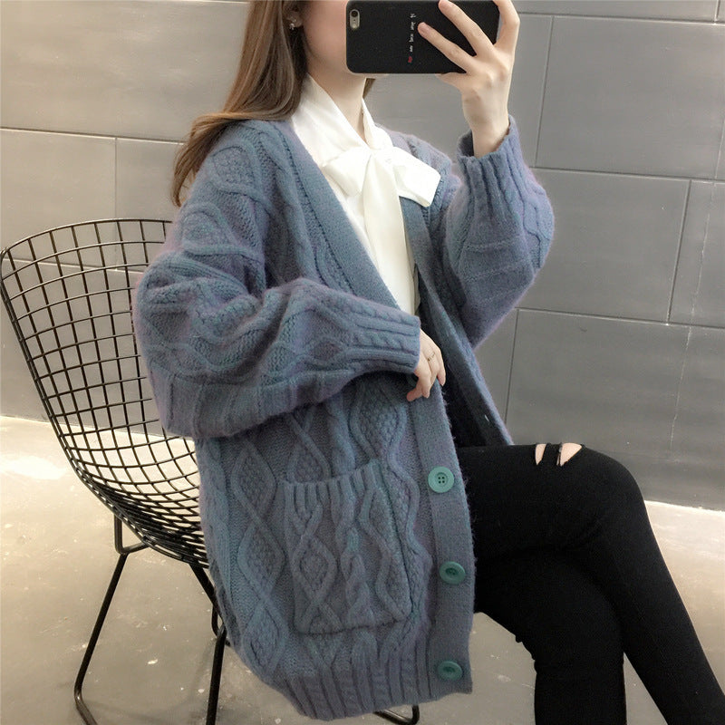 Damens Wabenstrick Oversized Cardigan med Fickor och Knapppanel Mirla-Eva Jonsson