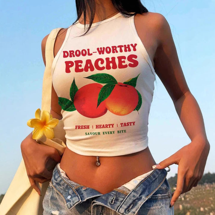Damens ärmlös crop-top med fruktig grafisk tryck och avslappnad passform Mirla-Eva Jonsson