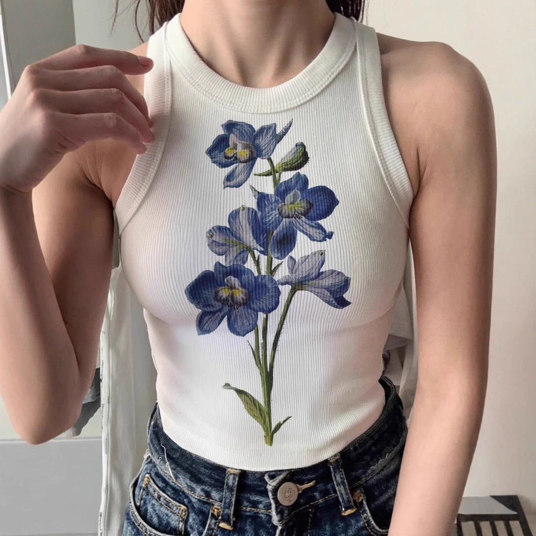 Damens ärmlös topp med blommigt broderidesign Mirla-Eva Jonsson