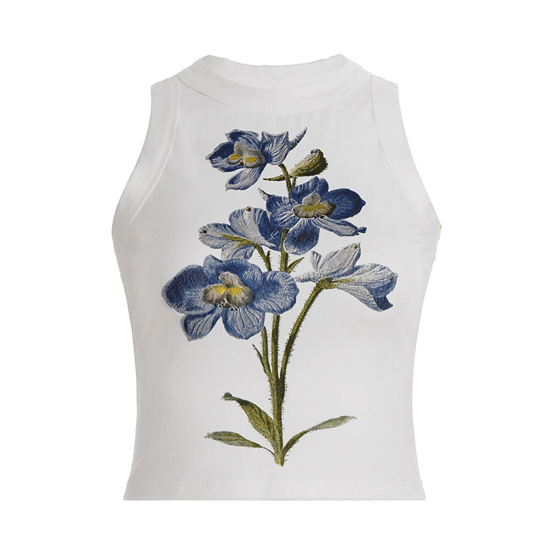 Damens ärmlös topp med blommigt broderidesign Mirla-Eva Jonsson