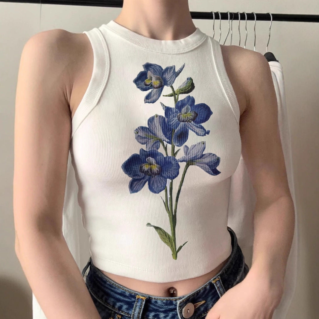 Damens ärmlös topp med blommigt broderidesign Mirla-Eva Jonsson