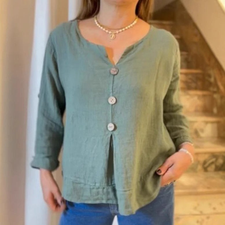 Damens avslappnad blus med knappringar och luftig skärning Mirla-Eva Jonsson