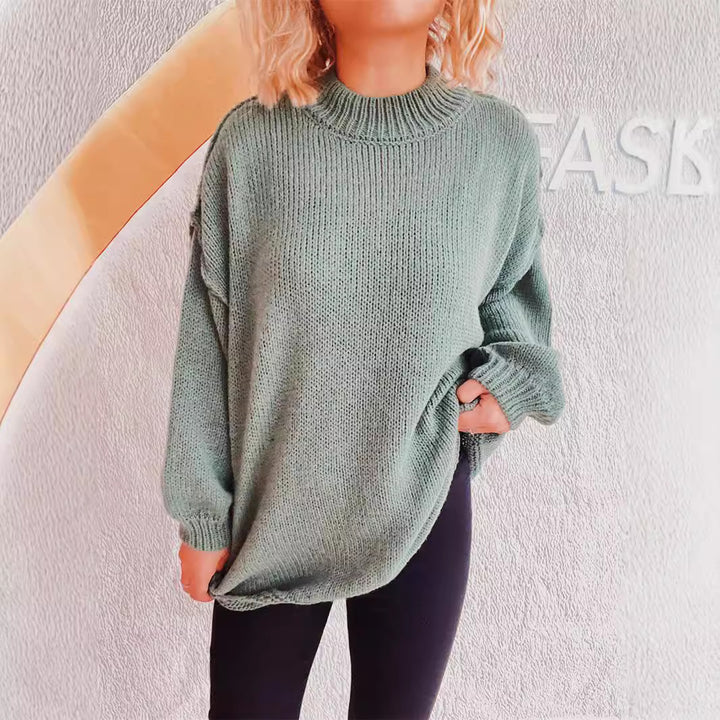 Damens avslappnad grovstickad tröja med hög krage och lös passform Eva Jonsson-Eva Jonsson