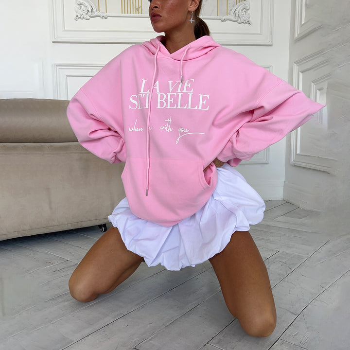 Damens avslappnad oversized hoodie med motiv Mirla-Eva Jonsson