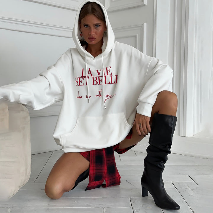 Damens avslappnad oversized hoodie med motiv Mirla-Eva Jonsson